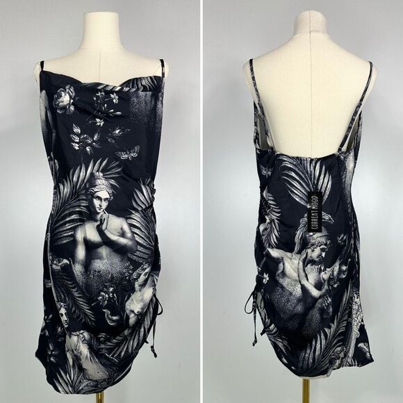 NEW Current Mood Laws Of Nature Monochrome Renaissance Ruched Mini Dress Large - Picture 1 of 11
